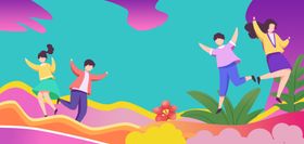 活力青年户外欢乐跳跃