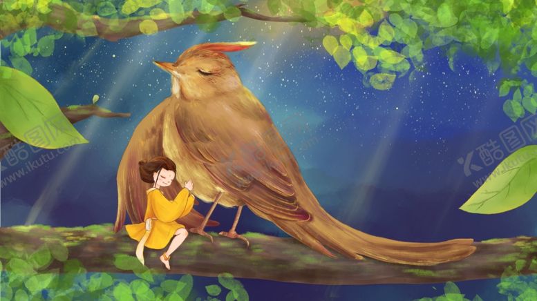 编号：88036409230708199118【酷图网】源文件下载-森林小鸟人物清新插画卡通素材