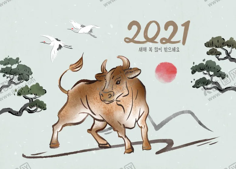 编号：38093003300555169673【酷图网】源文件下载-水墨牛年插画