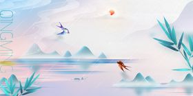 山水间飞鸟游弋的诗意景