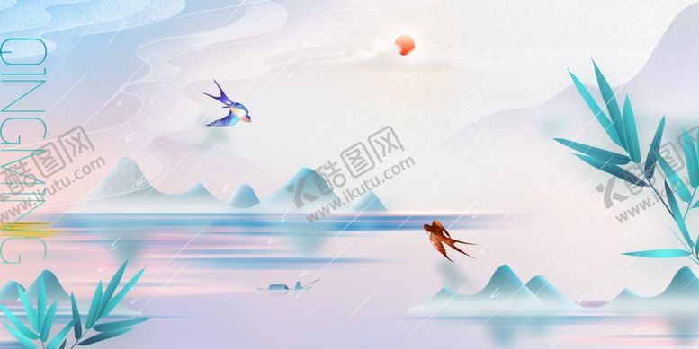 编号：57393204302325165940【酷图网】源文件下载-山水间飞鸟游弋的诗意景