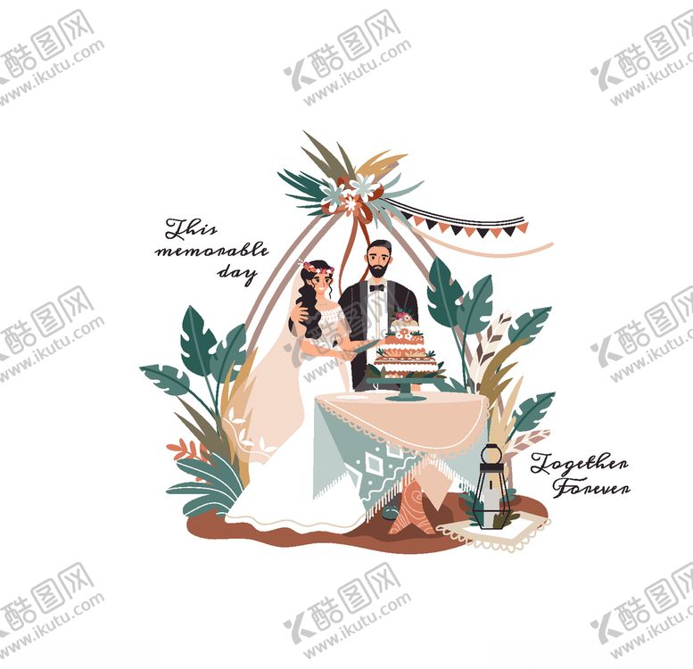 编号：31068606250831282214【酷图网】源文件下载-新婚夫妻元素图手绘新婚创