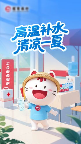 工会高温补水插画海报