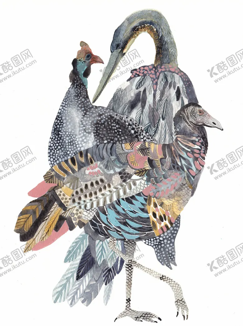 编号：63178806302000222151【酷图网】源文件下载-北欧风格淡色鸟禽水彩画