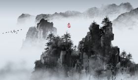 山水传统国风插画卡通背景