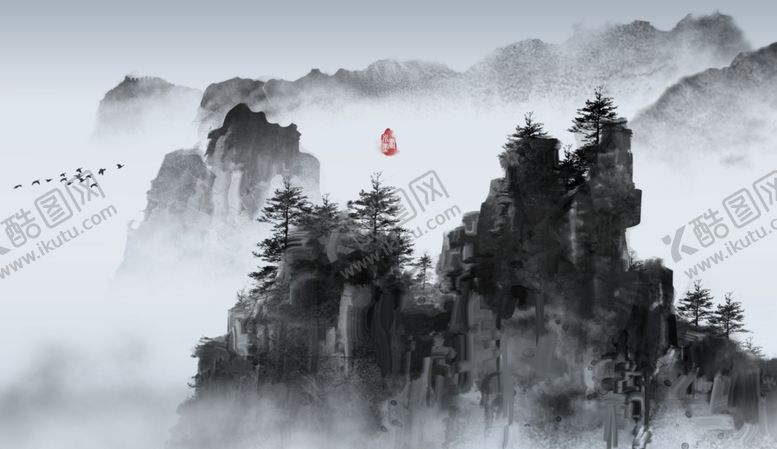 编号：98740005041701569382【酷图网】源文件下载-山水传统国风插画卡通背景