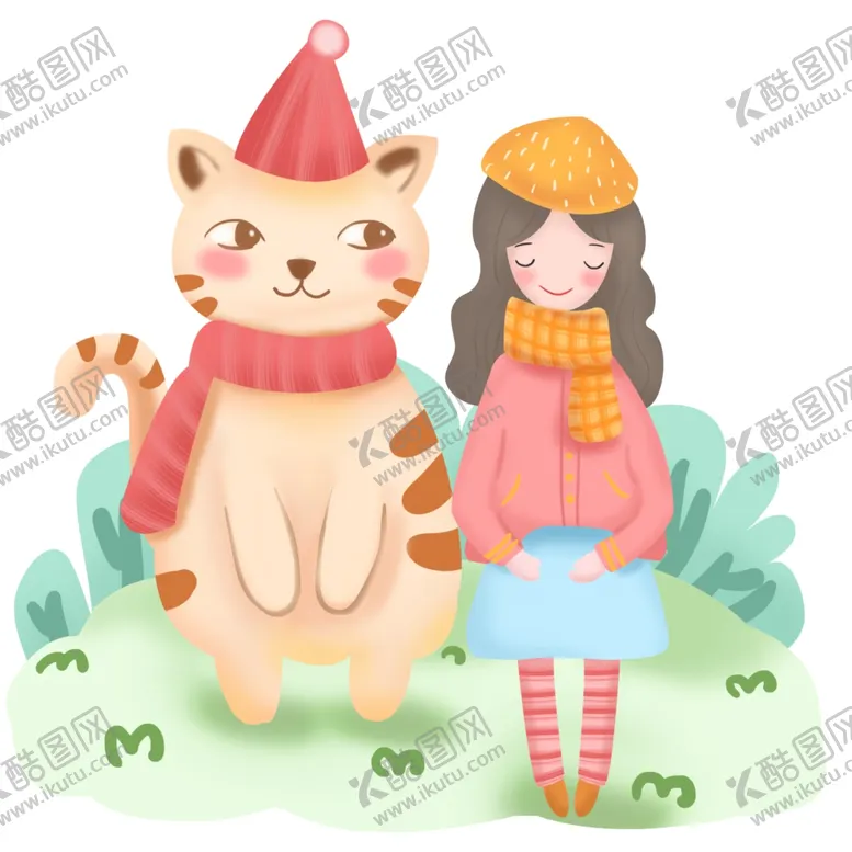 编号：73066904062016464263【酷图网】源文件下载-猫和女孩插画