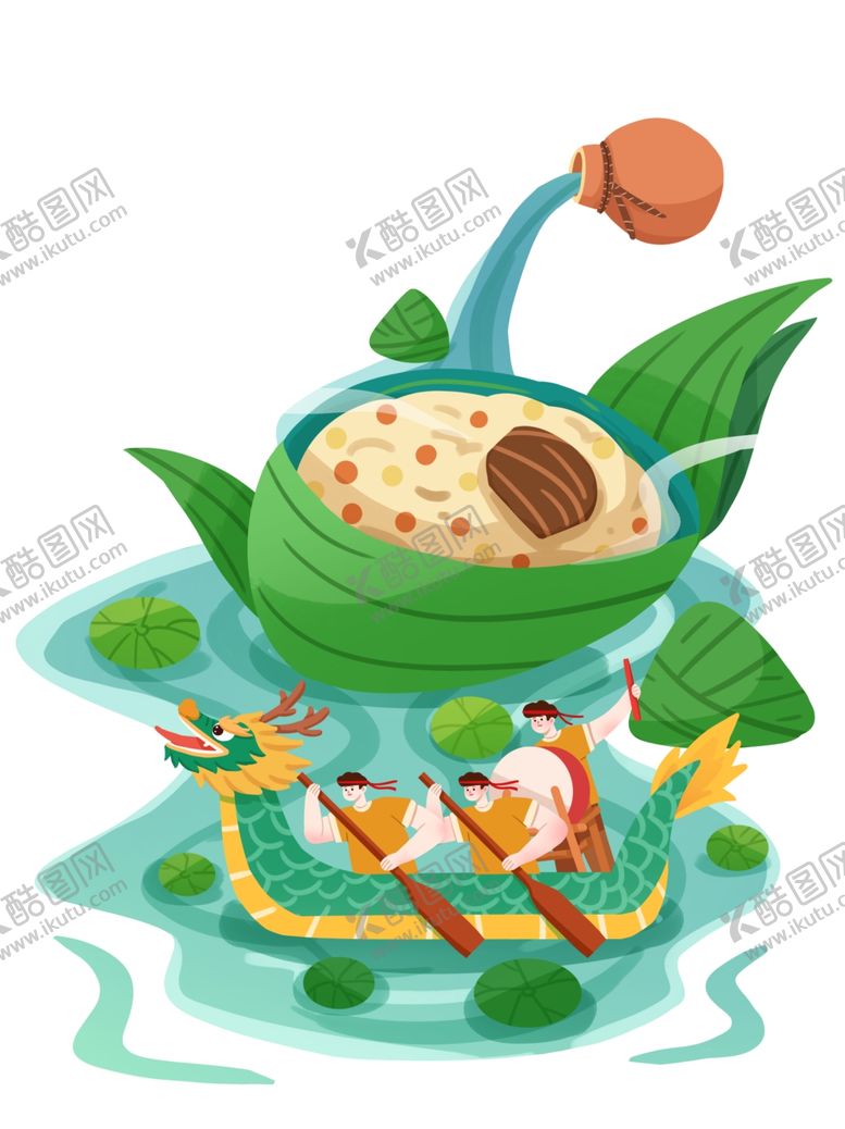 编号：13788505241129403441【酷图网】源文件下载-端午龙舟与粽子插画