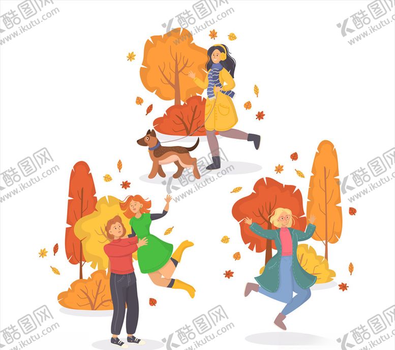 编号：75047807080704094621【酷图网】源文件下载-秋季散步人物