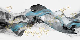 墨山水山纹飞鸟  山水画