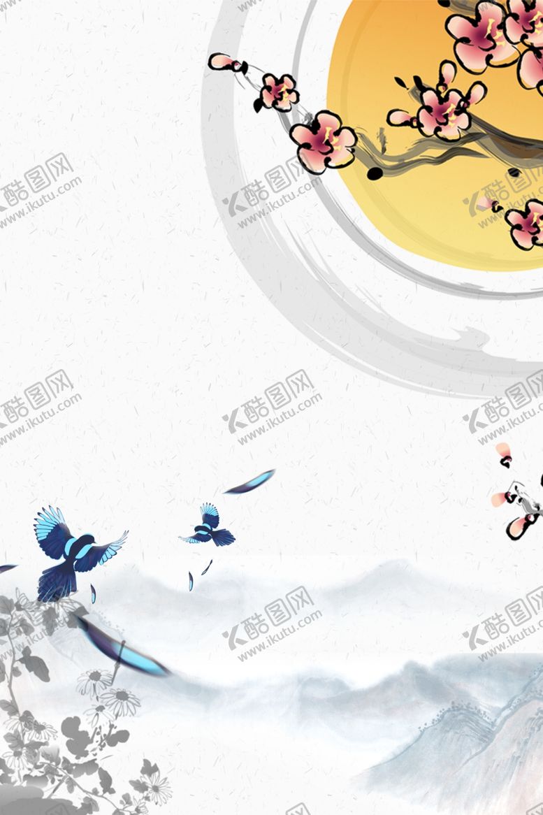 水墨风格背景山梅花