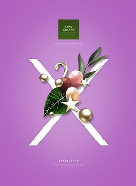 创意英文字母花朵X组合海报