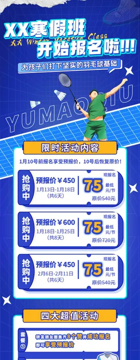 羽毛球寒假班招生海报/易拉宝
