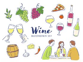 葡萄酒主题插画元素集合