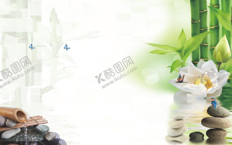 编号：97658804210817406289【酷图网】源文件下载-立体方块竹子荷花背景墙