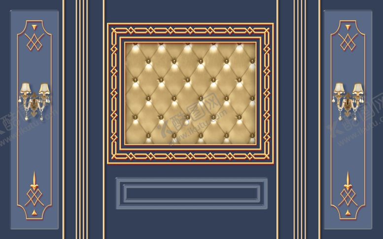 编号：49783801310016234113【酷图网】源文件下载-金色软包壁灯花纹3D壁画