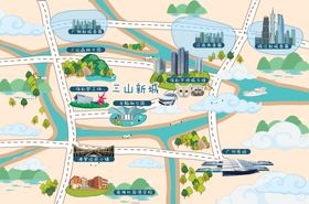 城市交通与景观示意图手绘