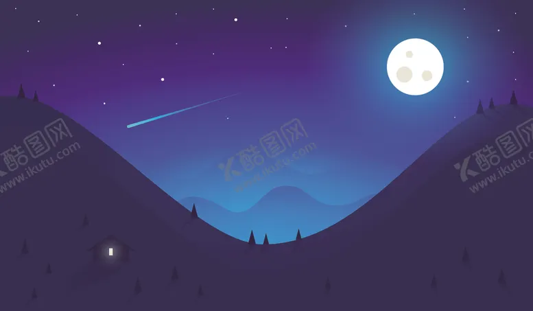 编号：59460807011300434393【酷图网】源文件下载-蓝色的夜空流星插画