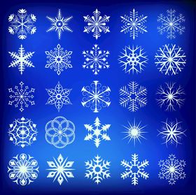 蓝色背景上的多样雪花图案