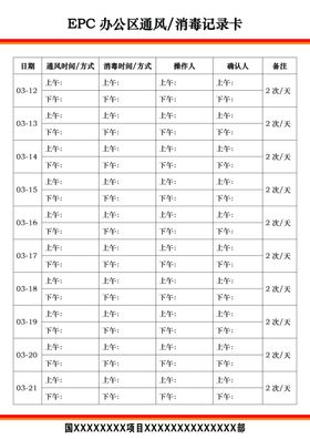 办公区通风消毒记录卡
