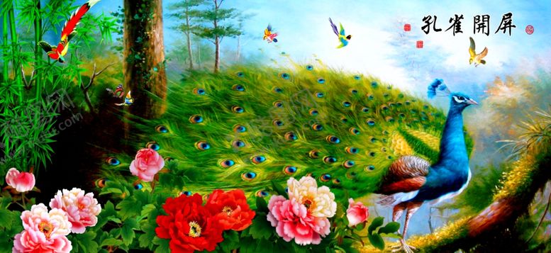 编号：57193110140934031362【酷图网】源文件下载-牡丹孔雀