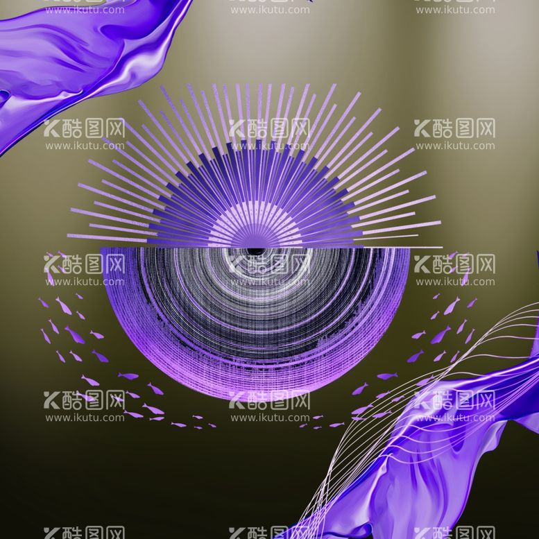 编号：82948111271358517966【酷图网】源文件下载-紫色绸布游鱼挂画装饰画