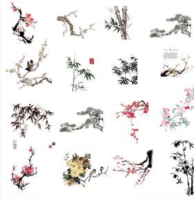 水墨梅兰竹菊素材