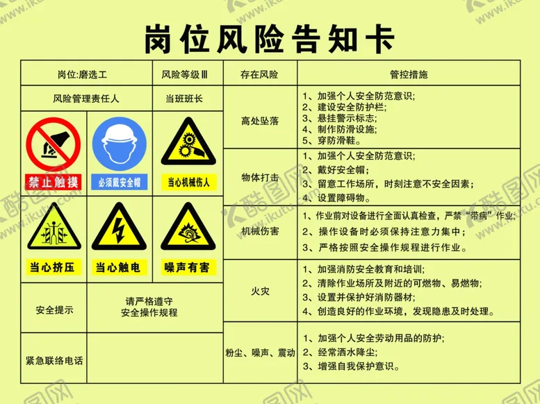 编号：56173102142144559832【酷图网】源文件下载-岗位风险告知磨选工
