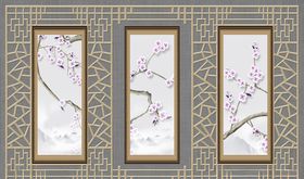 中式意境梅花花枝水墨山窗格中国