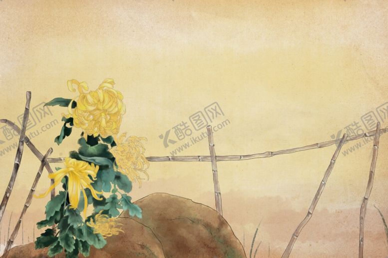编号：62634709291802107760【酷图网】源文件下载-菊花篱笆传统插画背景海报素材