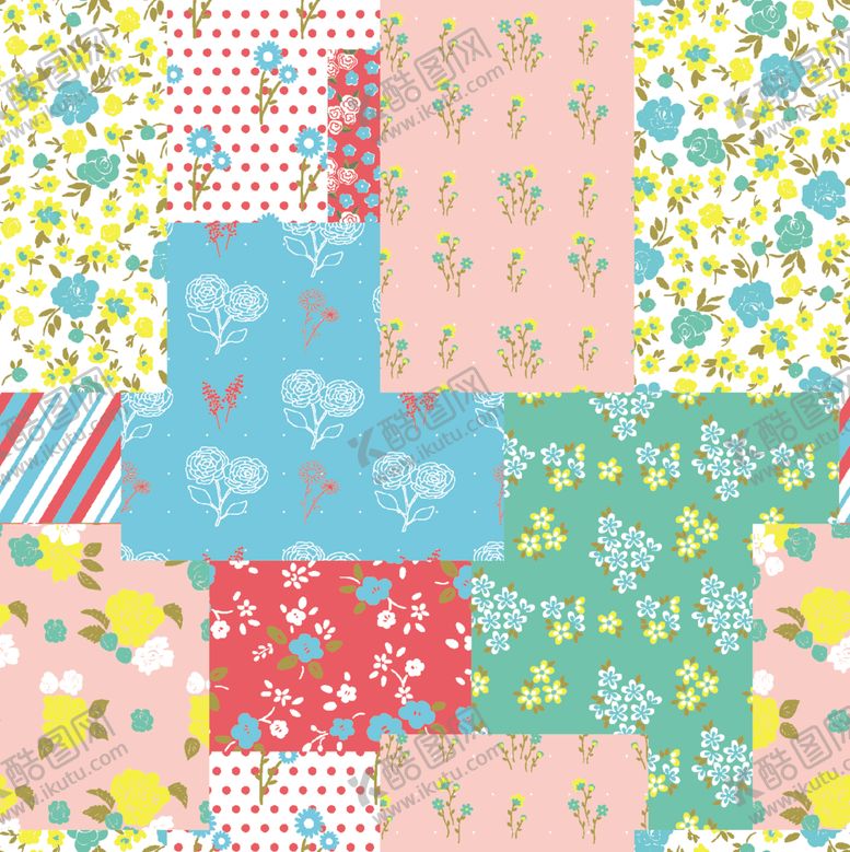 编号：69046401050212525481【酷图网】源文件下载-清新花卉仙人掌拼接图案