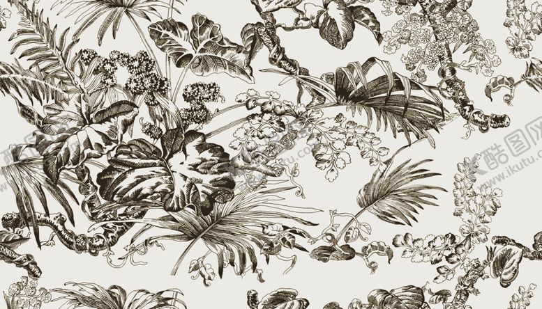 编号：86475709220109182096【酷图网】源文件下载-黑白丛林动植物图案