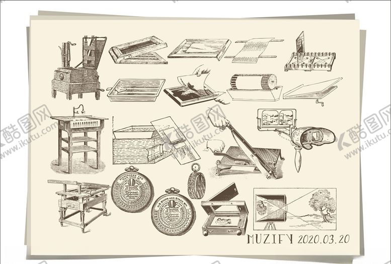 编号：26628810061644116939【酷图网】源文件下载-16款入复古摄影工艺手绘稿