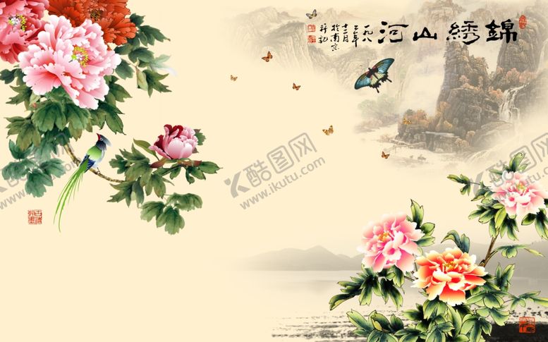 编号：32556810142109277230【酷图网】源文件下载-牡丹花背景墙