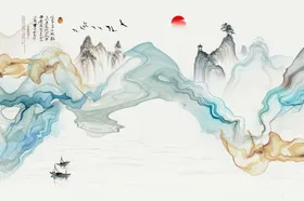 水墨山水简约花鸟背景客厅装饰画中式风格中国风电视墙