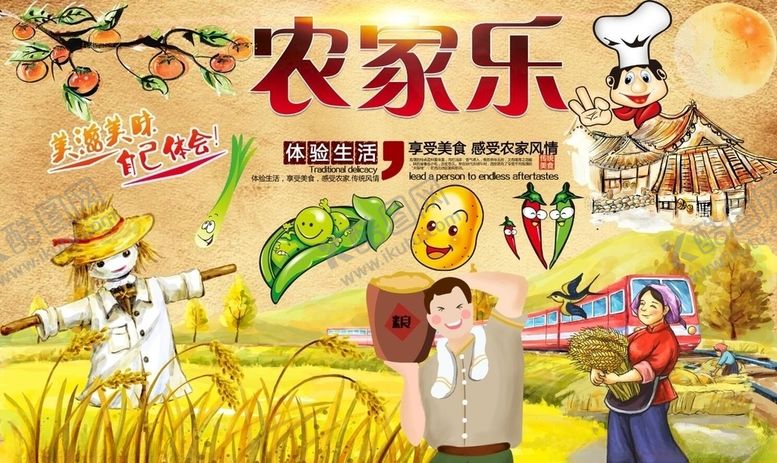 编号：78030810291300551375【酷图网】源文件下载-农家乐背景墙PSD模板下载