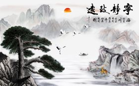 松鹤延年山水背景