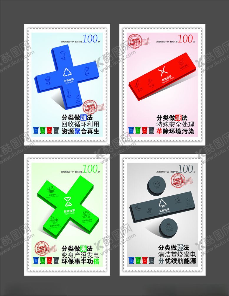 编号：15847202101443428326【酷图网】源文件下载-四色垃圾分类贴纸
