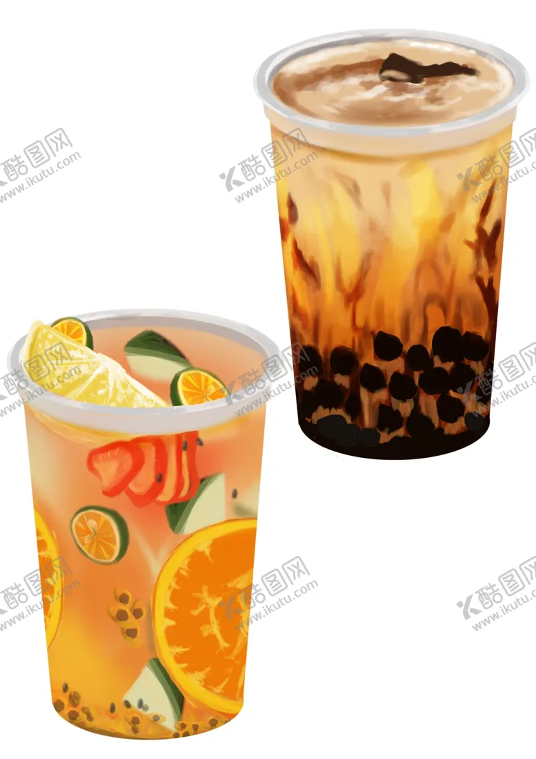 编号：22841507010729335607【酷图网】源文件下载-手绘百香果奶茶和珍珠奶茶