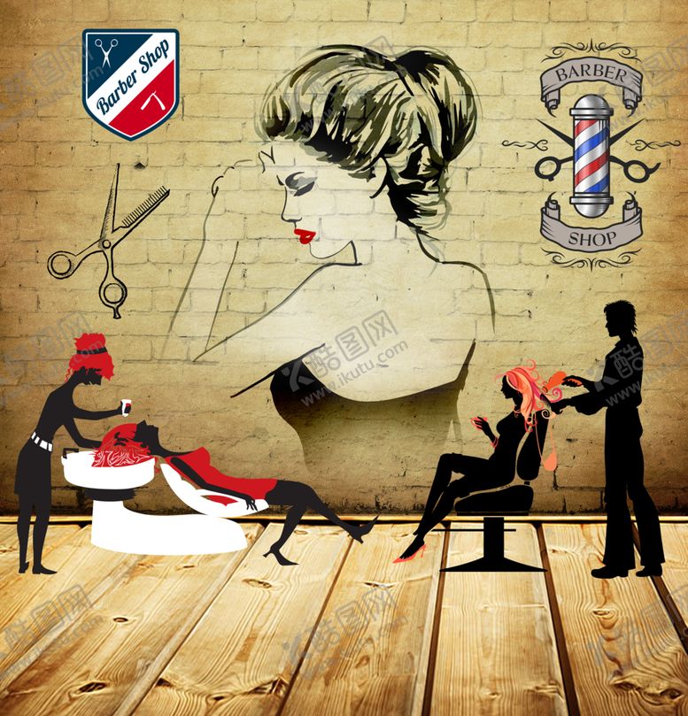 编号：18983710041256237275【酷图网】源文件下载-理发店工装背景墙