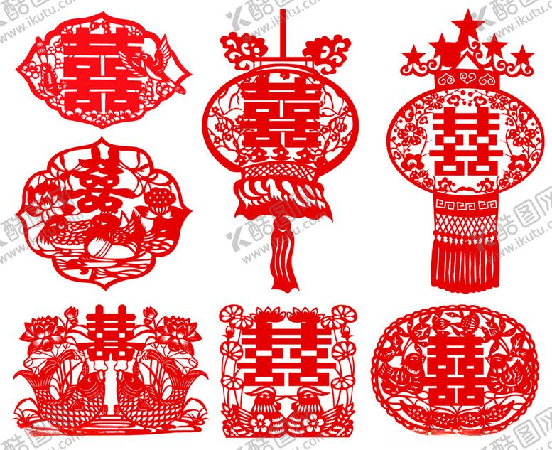 喜字剪纸红色舞台背景婚庆海报结婚囍贴