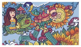 奇幻多彩卡通插画场景