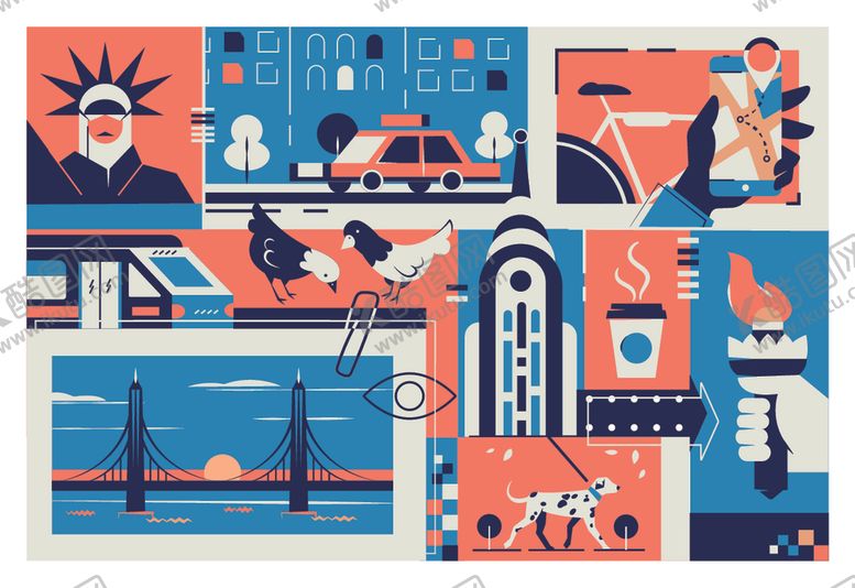 编号：94731010311859311558【酷图网】源文件下载-纽约城市风情插画