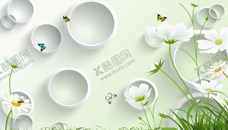 编号：45751505022124315045【酷图网】源文件下载-小碎花圆圈蝴蝶背景墙