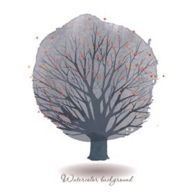 梦幻水彩植物树木插画