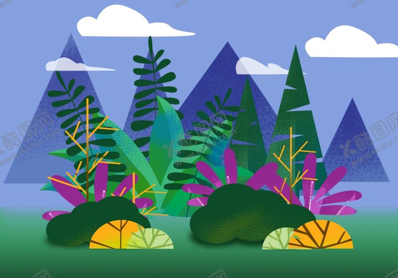 编号：48766509200919436285【酷图网】源文件下载-植物小清新手绘场景插画