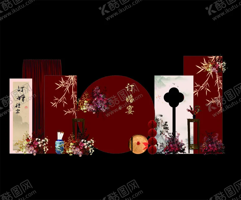 编号：63462901250915176190【酷图网】源文件下载-订婚背景婚宴模版红