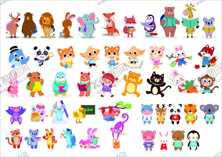 编号：12295309211648489718【酷图网】源文件下载-多彩卡通动物图案集合
