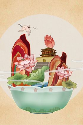 山水建筑传统国风古风插画背景