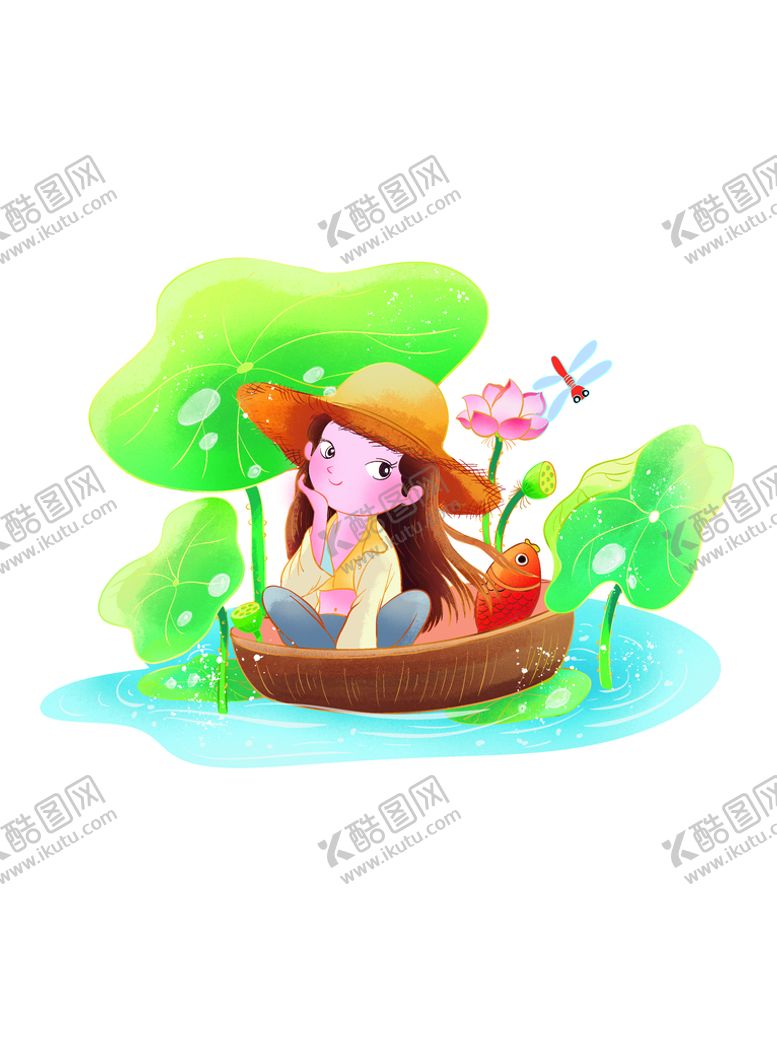 编号：43466511200818038513【酷图网】源文件下载-手绘大暑民俗荷叶设计元素